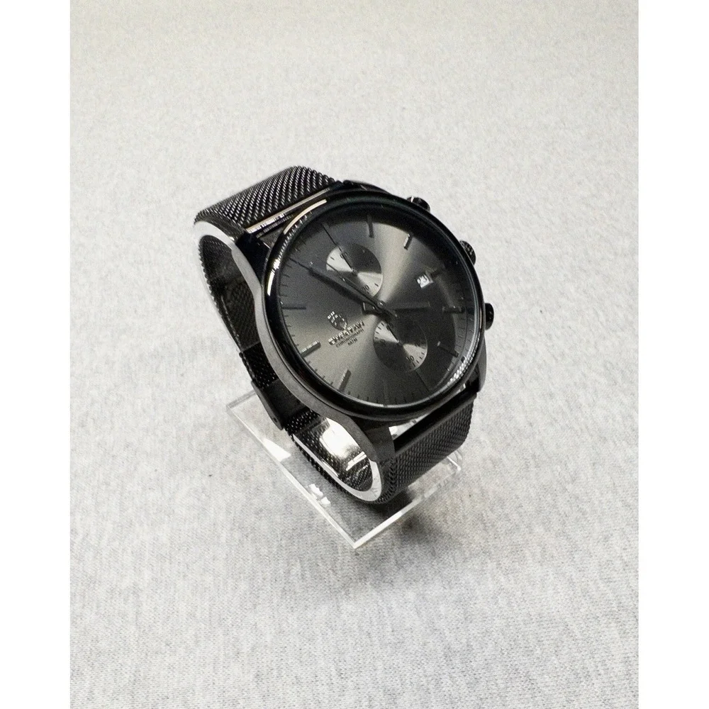 NIB Cheetah CH-1604 Mens Sport Black Mesh Stainless Steel Chronograph Watch 42mm